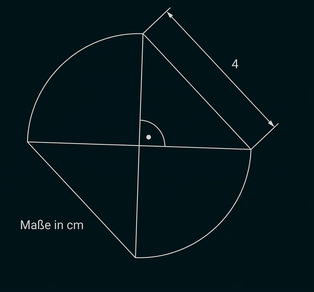 Geometrische Figur mit Kreisbögen und eingezeichneten Maßen in cm.